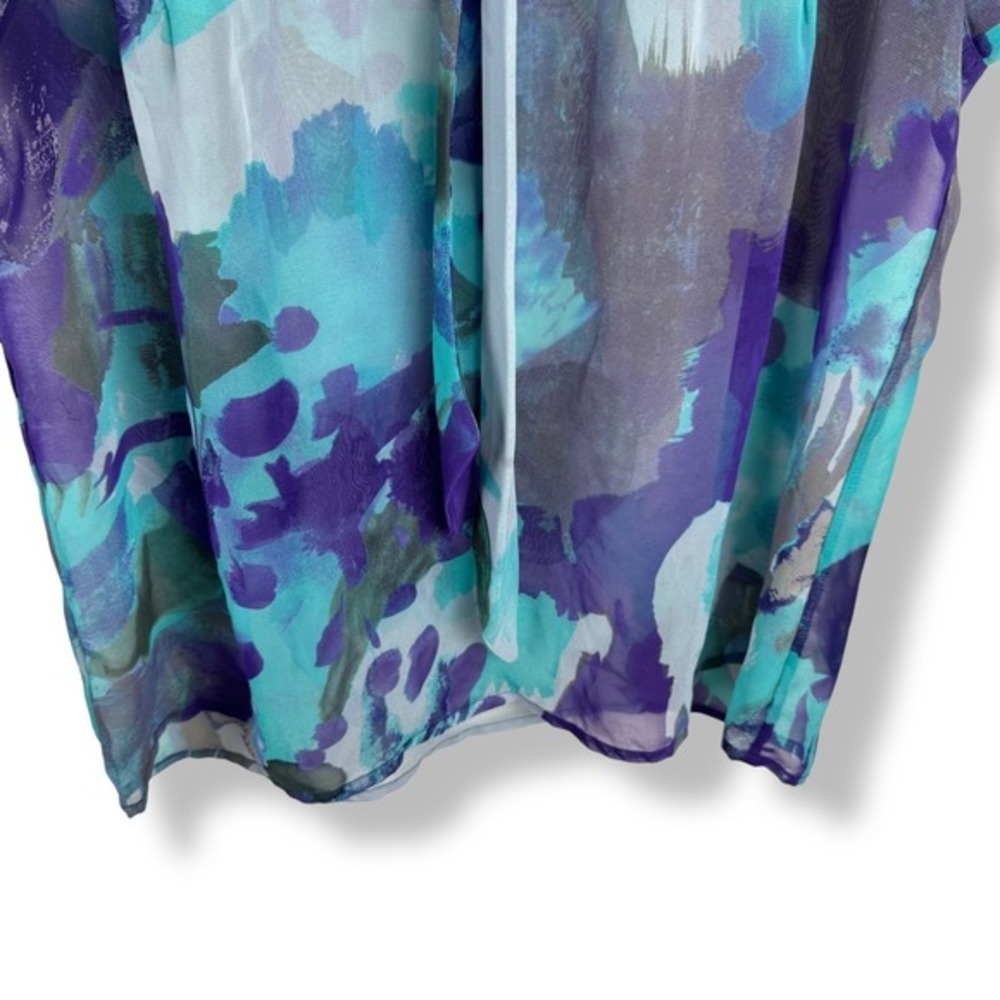 Jonathan Martin Painterly Watercolor Tie‎ Neck Top Womens Size XL Sheer Flowy - Picture 8 of 9